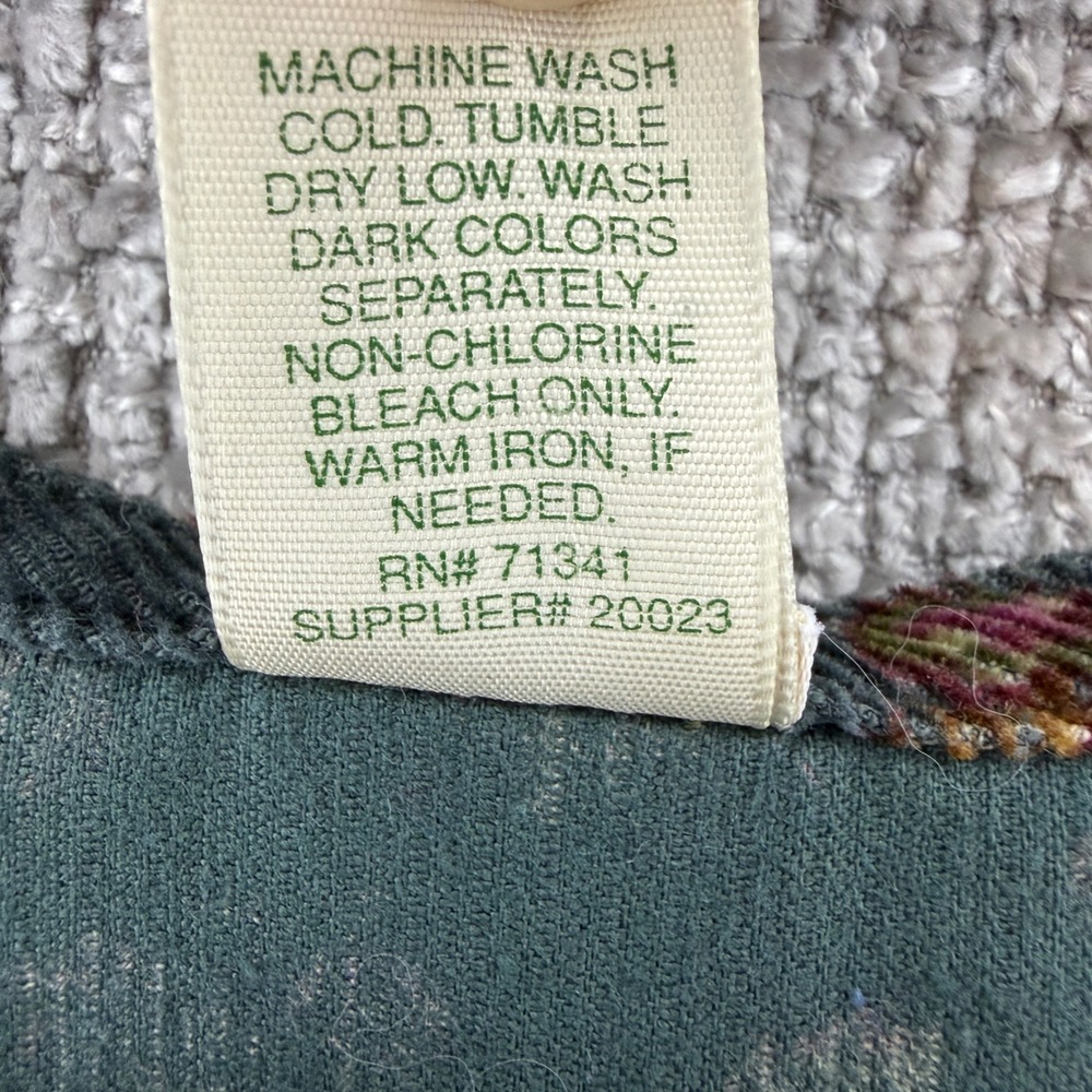 Vintage LL Bean Corduroy Dress Women's L Green Floral Button Front Midi Pockets - Picture 7 of 10
